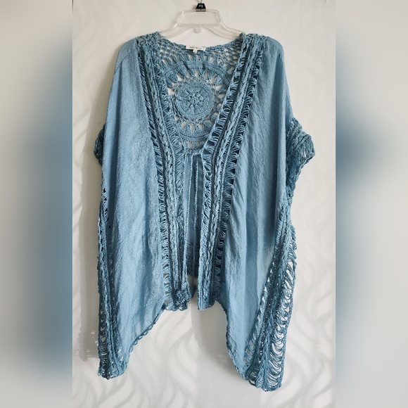 Teal Blue Crochet Women's Wrap - Picture 2 of 6